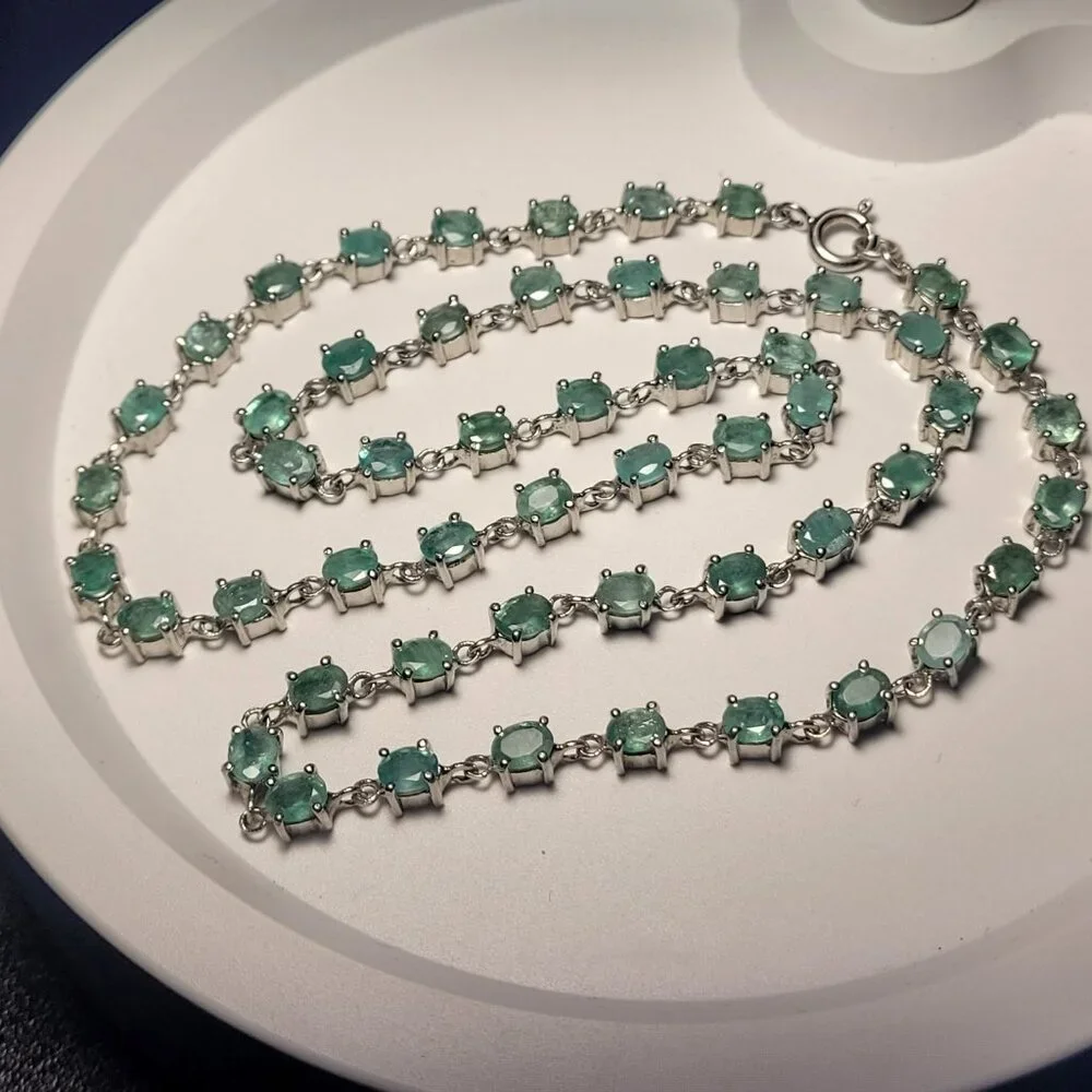 NFS Emerald Necklace 53 Natural Stones 12ct May Birthstone 20" Sterling - Picture 7 of 15